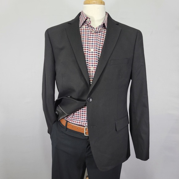 Alfani Men's Sport Coat Blazer‎ Two Button Solid Black Polyester Slim Fit 44R